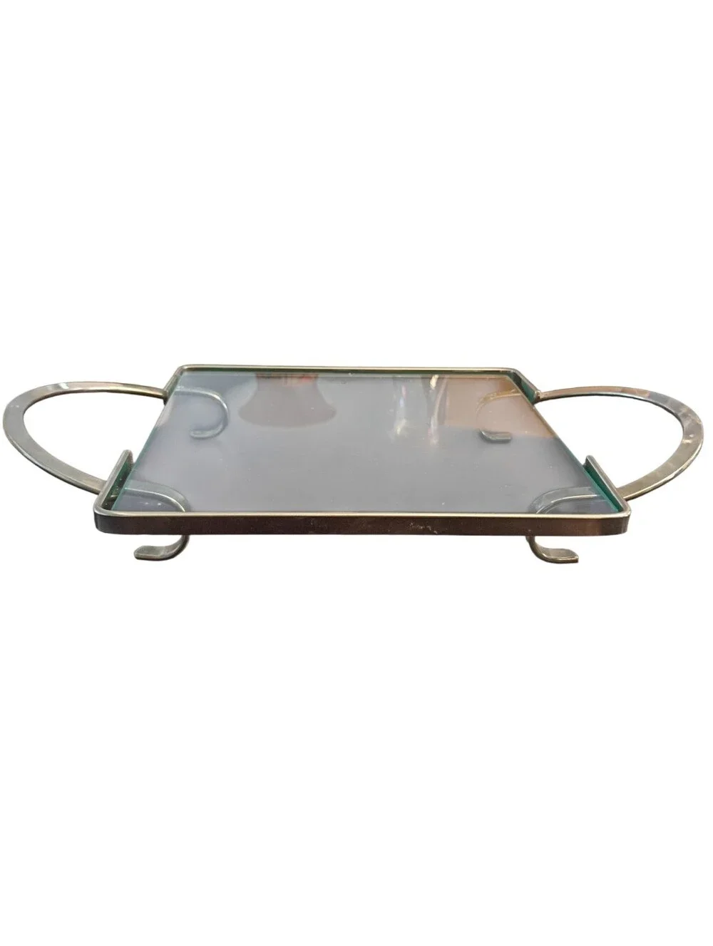Vintage Art Deco Style Glass And Silver-Plated Footed Bar Tray 13